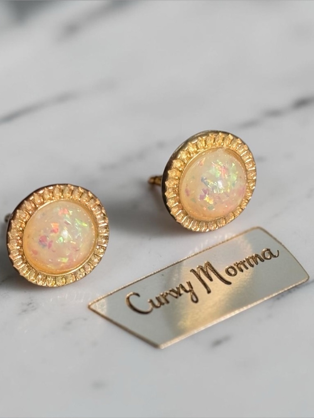 Vintage estate sale Gold-Tone Opalette Round Stud Earrings